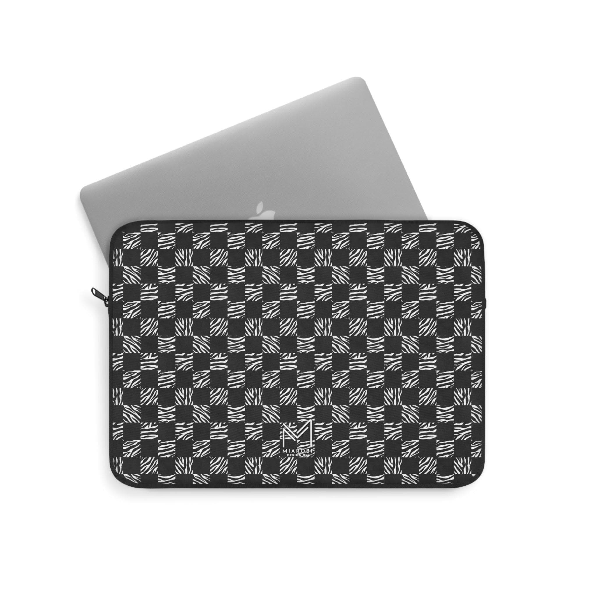 Miarobi checkered black white 13" laptop sleeve, padded neoprene interior and smooth YKK zip