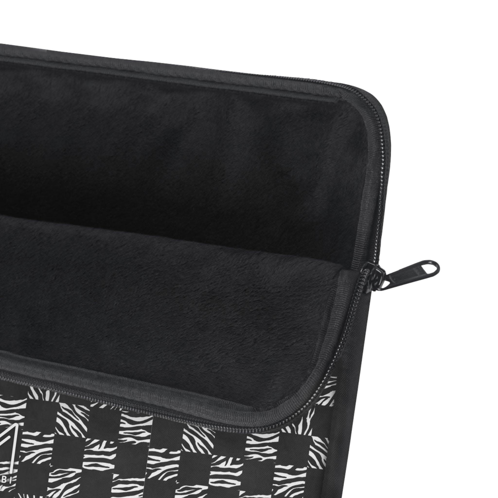 Miarobi checkered black white 13" laptop sleeve, padded neoprene interior and smooth YKK zip