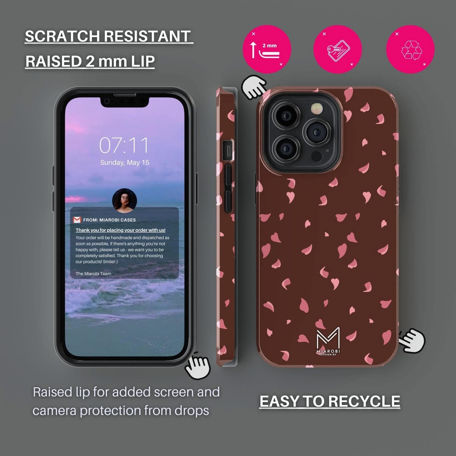 Cherry Blossom (Brown) Phone Case — aesthetic designer phone case, Miarobi, view 4