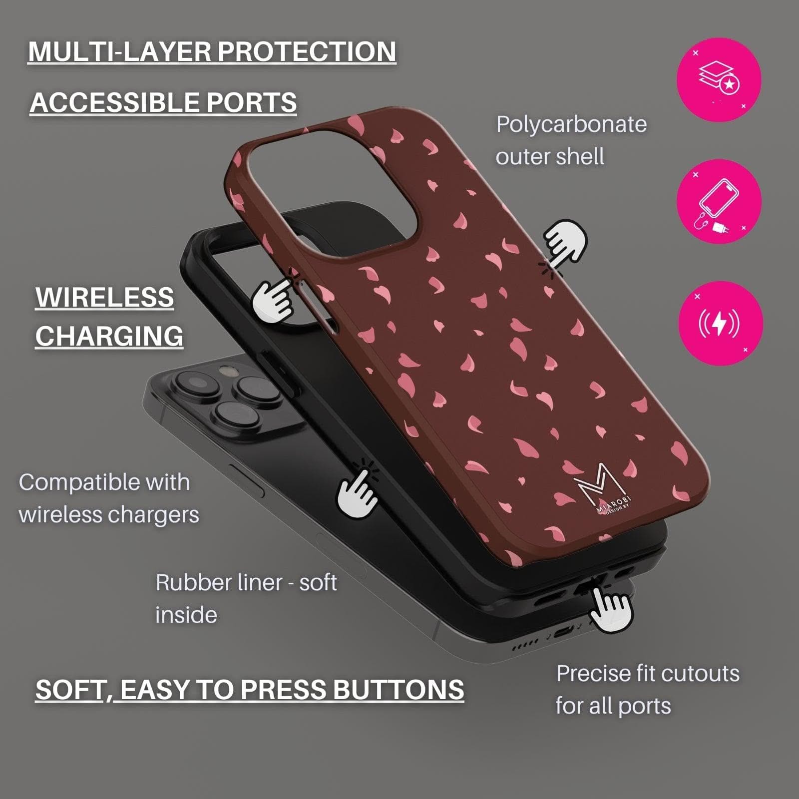Cherry Blossom (Brown) Phone Case — aesthetic designer phone case, Miarobi, view 3