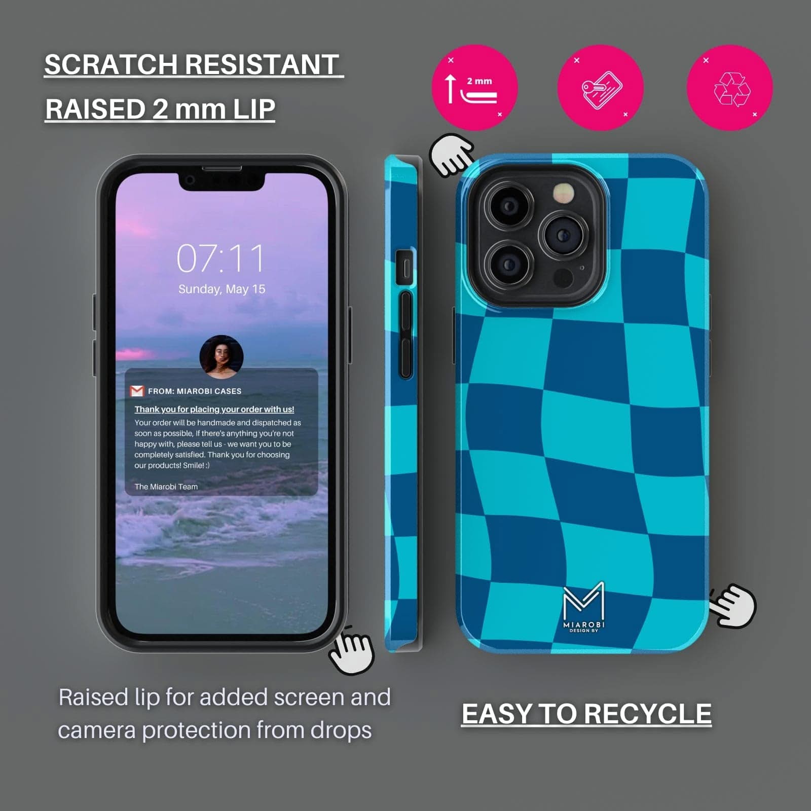 Distorted Checkers (Blue) Phone Case - Miarobi Design By