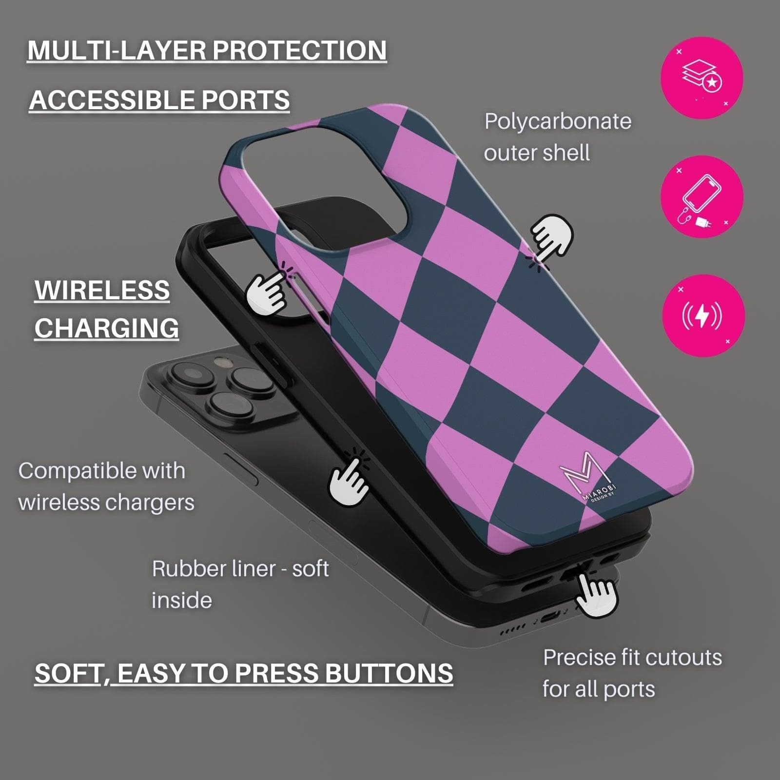 Distorted Checkers (Pink) Phone Case - Miarobi Design By