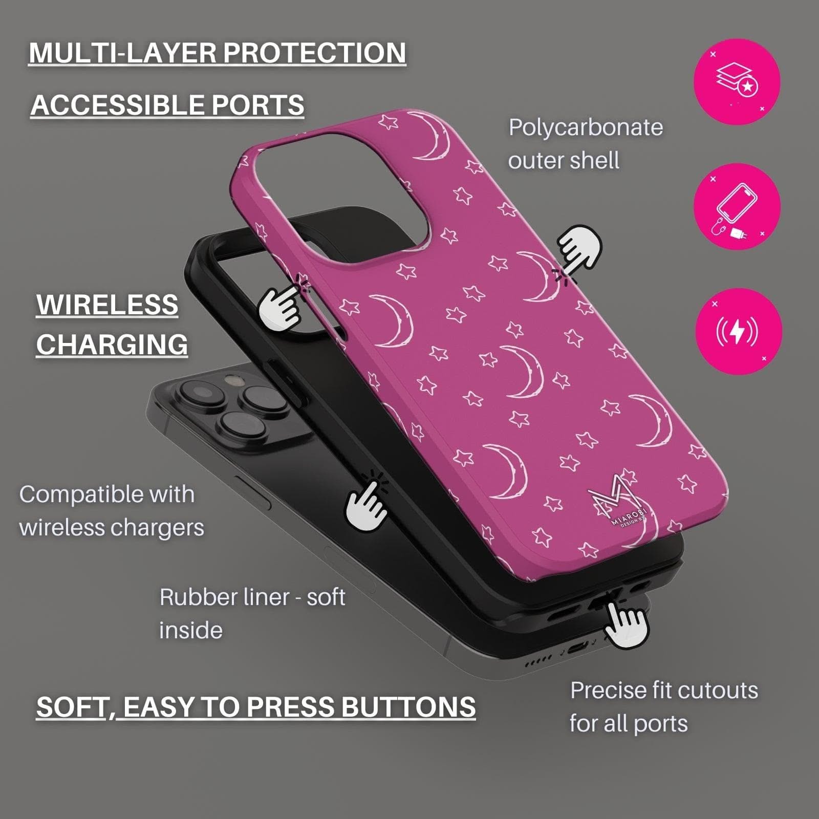 Moon & Stars (Pink) Phone Case - Miarobi Design By