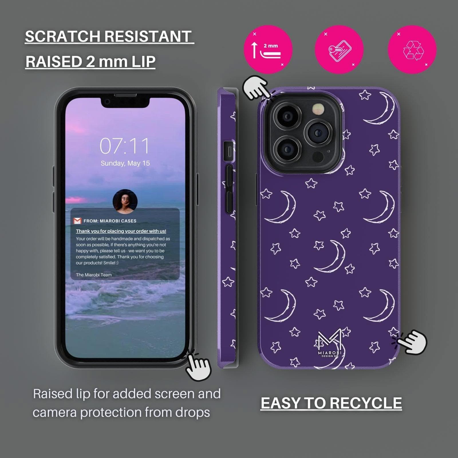 Moon & Stars (Purple) Phone Case - Miarobi Design By